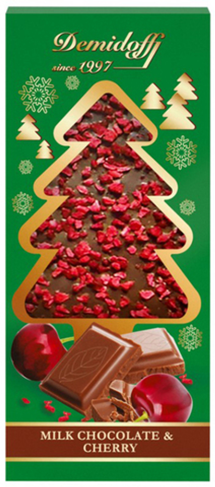 Шоколад молочный "DEMIDOFF" с добавлением кусочков сушеной вишни 80г