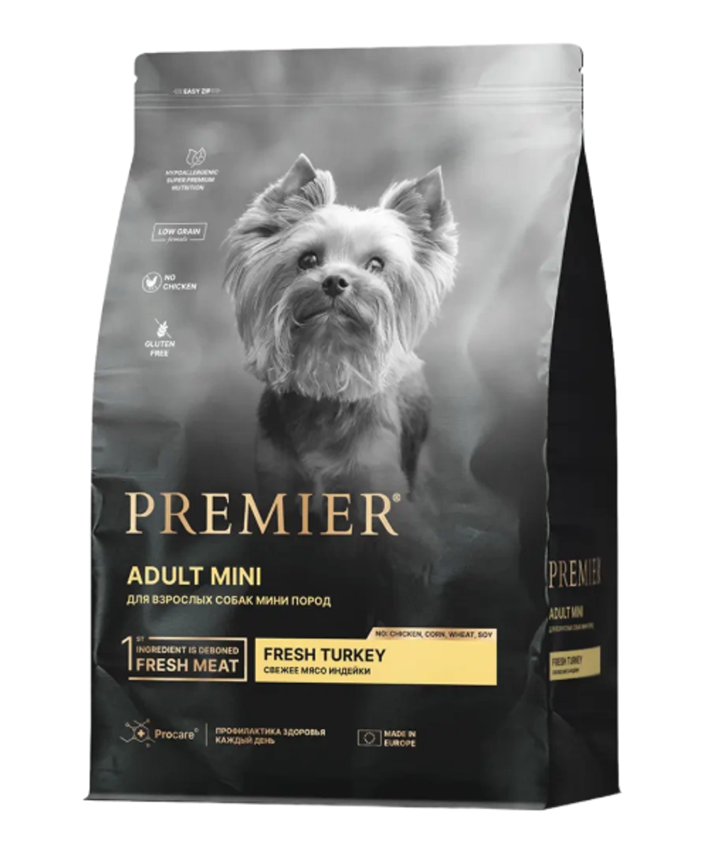 Сухой корм для взрослых собак Premier Dog Adult Mini мини пород с чувствительным пищеварением с индейкой 1кг