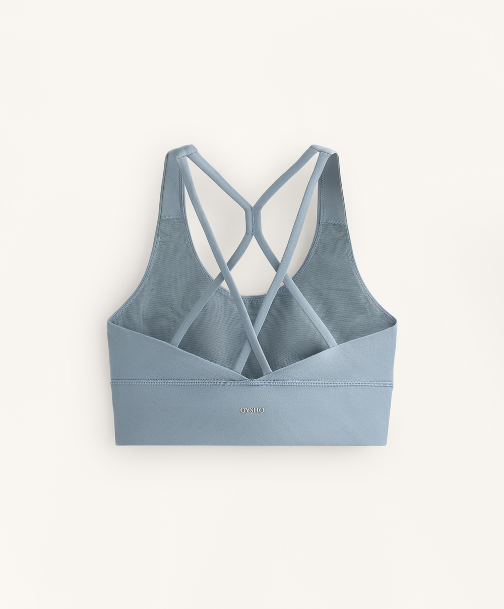 Oysho Спортивный бюстгальтер с бретелями на спине, серо-голубой