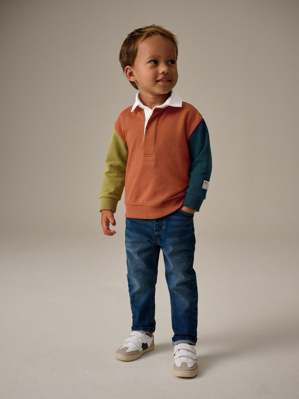 Толстовка с воторником для мальчика Next B27-983, Кирпичный, Салатовый, Синий