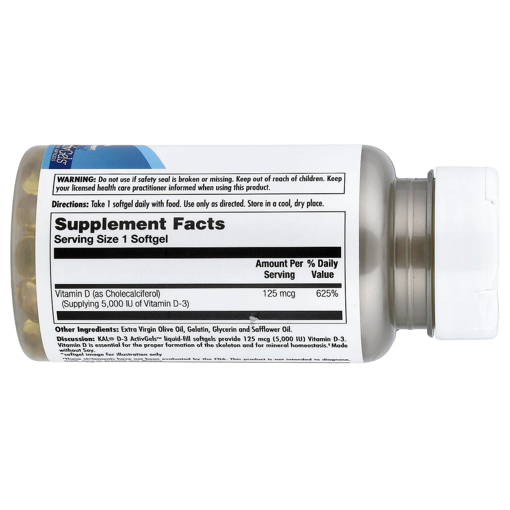 KAL, D-3, 125 мкг (5000 МЕ), 90 мягких таблеток