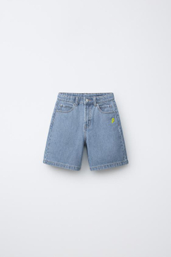 ZARA ДЖИНСОВЫЕ ШОРТЫ В ПОЛОСКУ PENN ©, ГОЛУБОЙ