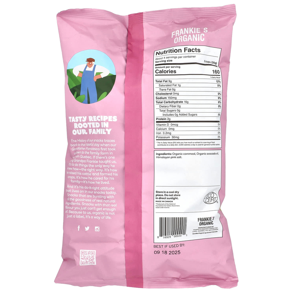 Frankie's Organic, Puff Corn, масло авокадо и розовая гималайская соль, 113 г (4 унции)