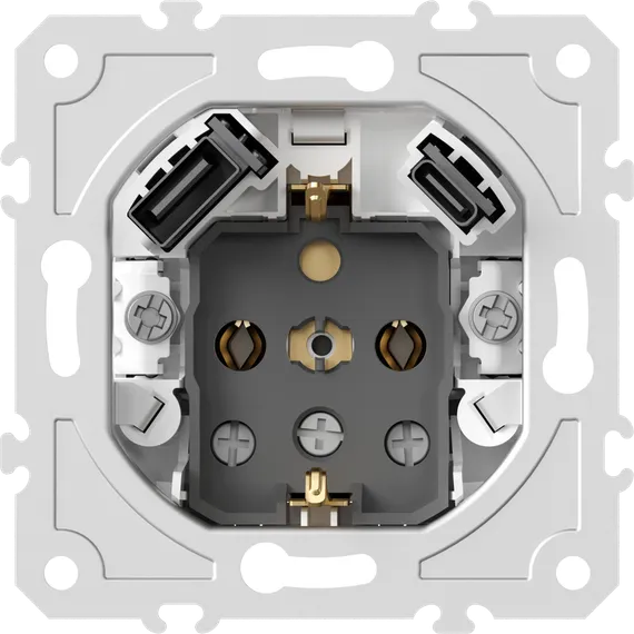 Donel механизм розетки Schuko 16А 250 В~ с зарядным устройством USB A+C, 5V/3A, мощность 20W, на вин