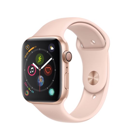 Часы смарт Apple Watch Серия 4, 44мм из алюминия золотого цвета, спортивный ремешок цвета «розовый песок»