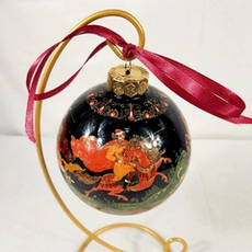 Коллекционный елочный шар с ручной росписью Палех "Охота" в фирменной коробке