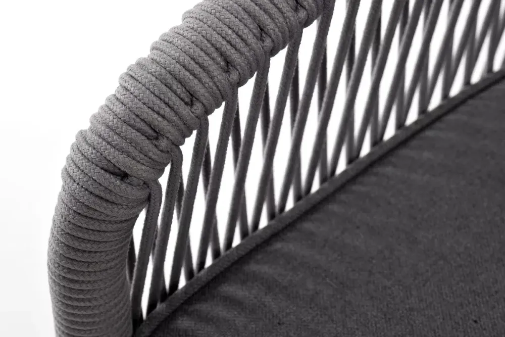 "Канны" диван 3-местный плетеный из роупа, каркас алюминий белый муар, роуп светло-серый круглый, ткань серая 017