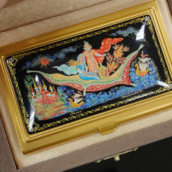 Коллекционная визитница персональная "Ковер-самолет" с ручной росписью Палех