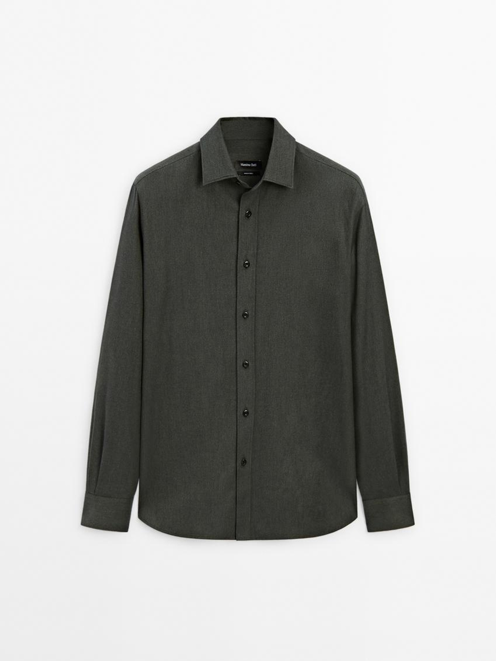 Massimo Dutti Рубашка из 100% хлопкового твила, пестро-зеленый