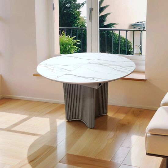 Стол АДАЖИО 115 КРУГЛЫЙ GILT WHITE, керамика / Латте каркас