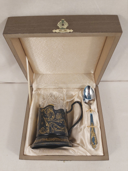 Чайный набор "Герб России" сусальное золото (Ручная роспись Палех)