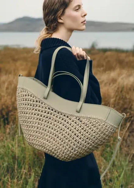 POLENE СУМКА CYME RAFFIA, ПАСТЕЛЬНО-ЗЕЛЕНЫЙ