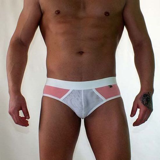 Мужские трусы брифы белые с розовой вставкой Van Baam