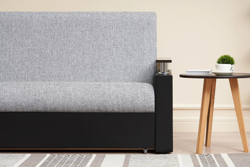 Диван-кровать Сантана, рогожка/экокожа, серый/чёрный, аккордеон