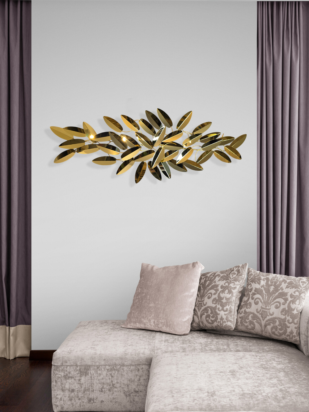 Панно на стену для интерьера декоративное большое металлическое "Листья монстеры" 130*71 см