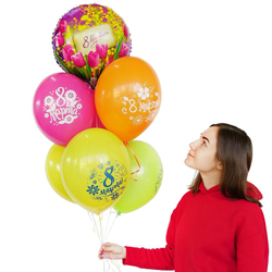 Шар круг 8 МАРТА Тюльпаны и мимозы 18"/46 см