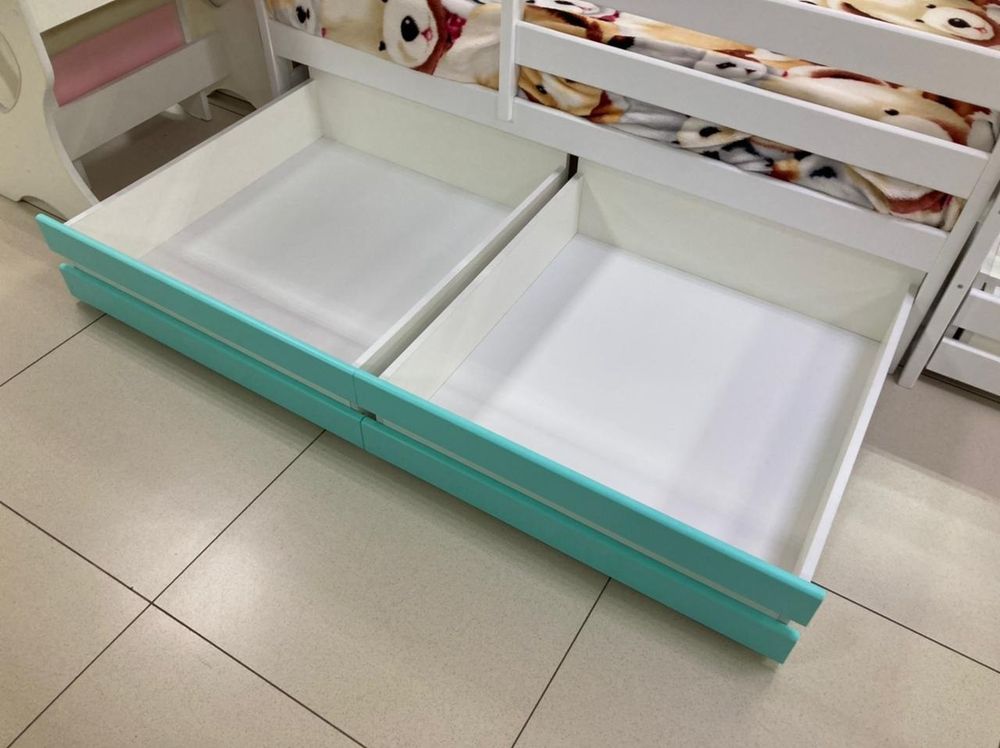 Комплект выкатных ящиков для детской кроватки Манеж эко, Домик, Манеж 2-х ярусный бирюза