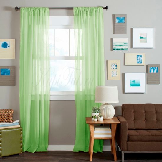 Длинные шторы. Тюль Basica-2 (микровуаль зеленый)