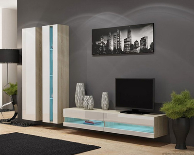 Гостиная Виго нью 5 МДФ Белый DM635-6 / Дуб Сонома 3025 260*42*180 см, Белый, Дуб Сонома   Фиеста