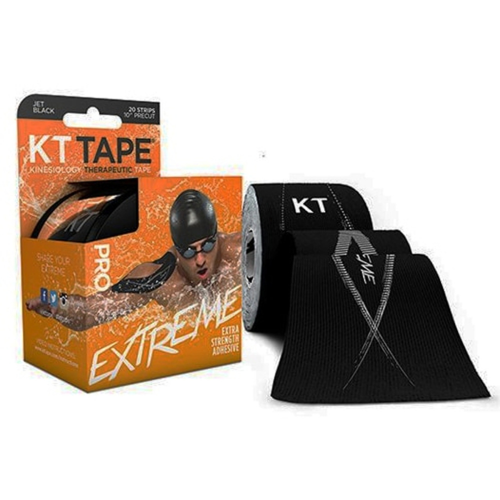 Кинезиотейп KT Tape PRO Extreme,Синтетическая основа,20 полосок 25х5см преднарезанный цвет Черный