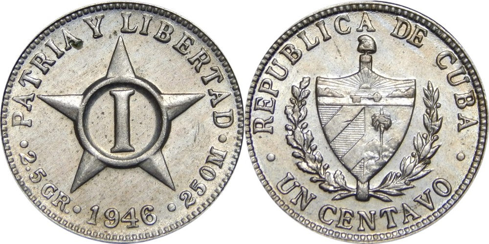 Куба 1 сентаво, 1946 - 1961 Звезда XF