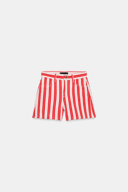 ZARA ШОРТЫ MOM FIT В ПОЛОСКУ, КРАСНАЯ ПОЛОСКА