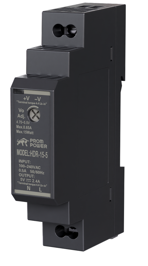 Источник питания PROMPOWER HDR-15-5, на вых. 5 В DC, 2.4А, 12Вт. Вх. 85-264В AC (120-370 В DC)