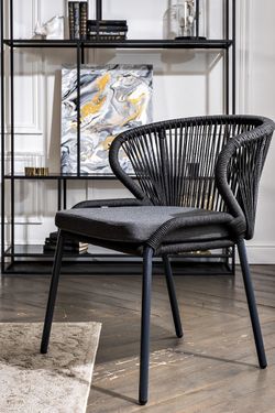 "Венето" обеденная группа на 4 персоны со стульями "Милан", каркас темно-серый, роуп темно-серый