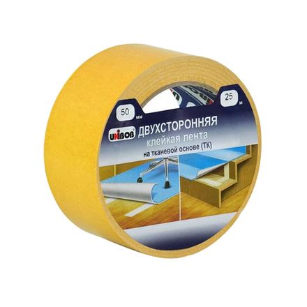 Клейкая лента двухсторонняя UNIBOB 50мм х 25м (ткань)