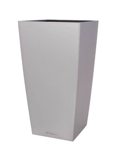Кашпо Lechuza "Cubico Complete silver metallic" (пластик), 50x50xH95 см