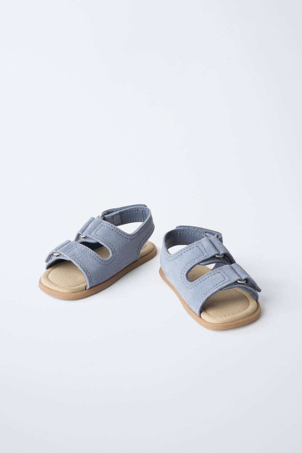 ZARA КОЖАНЫЕ САНДАЛИИ BAREFOOT С ДВОЙНЫМ РЕМЕШКОМ, СИНИЙ