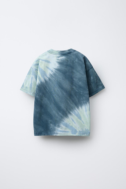 ZARA ФУТБОЛКА С ПРИНТОМ TIE-DYE, СИНИЙ
