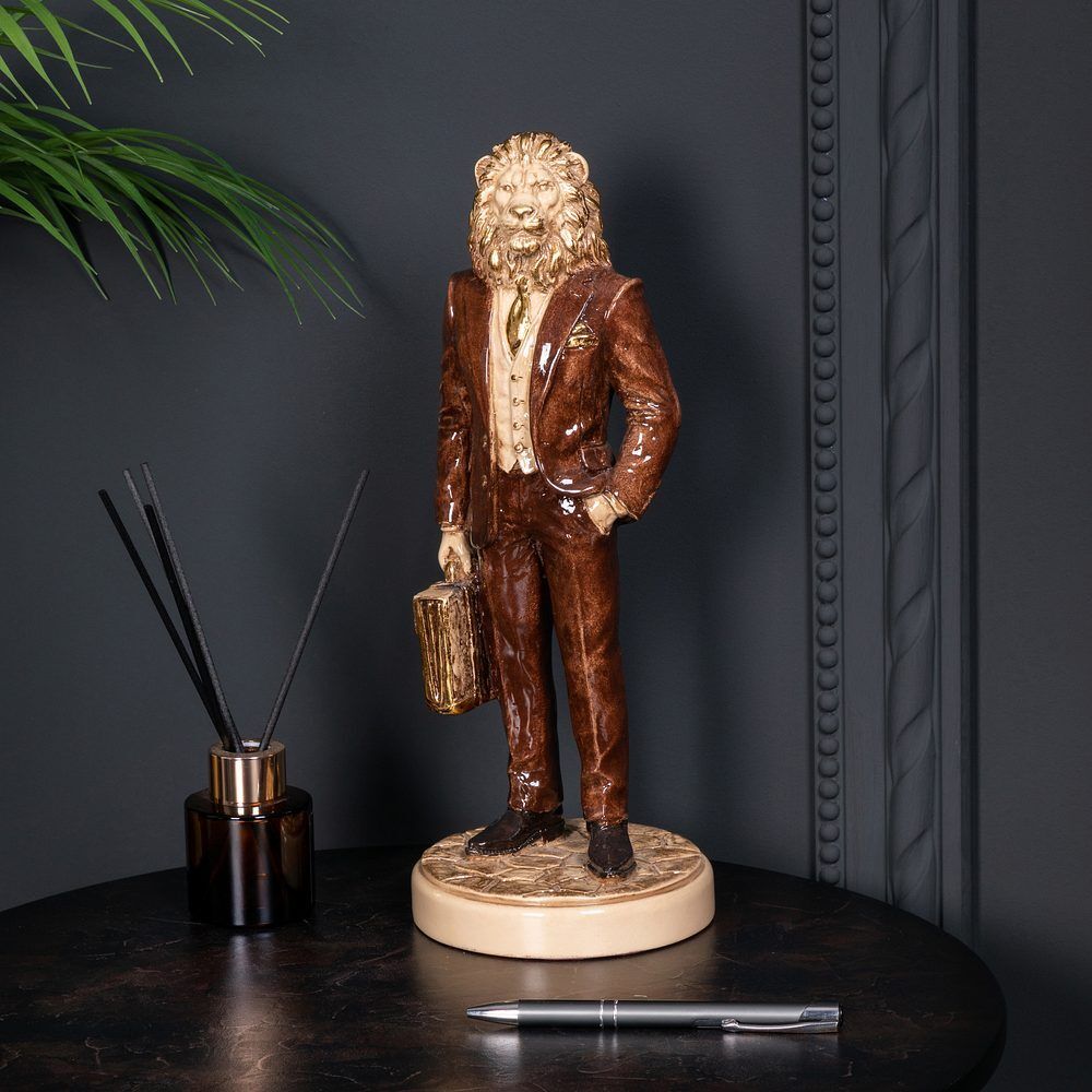 Скульптура Лев Бизнесмен Айвори Коричневый
