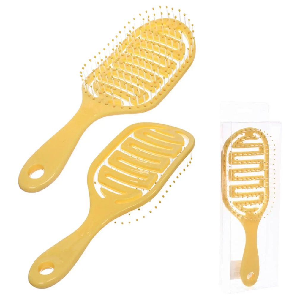 Расческа массажная продувная «МАРЦИПАН», цвет желтый, 8*24см (пластиковая коробка)