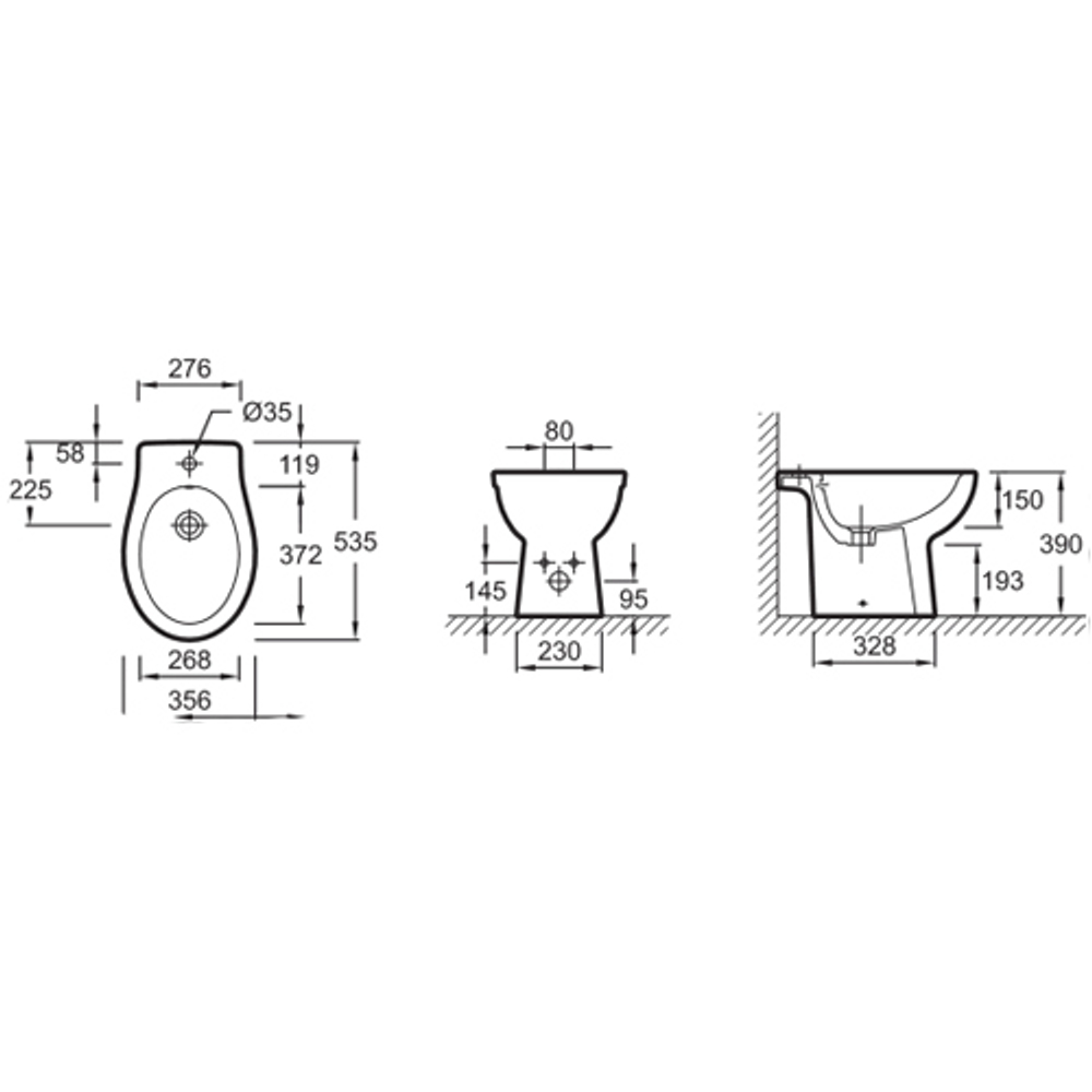 Биде напольное Jacob Delafon New Patio EBB0002-00 схема