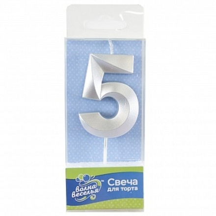 Свеча Цифра 5 Грани Серебро Металлик 6 см.