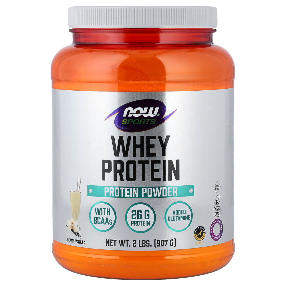 NOW Foods, Sports, сывороточный протеин в порошке, сливочная ваниль, 907 г (2 фунта)