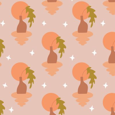 Растение в вазе в лунном свете. Абстрактный принт