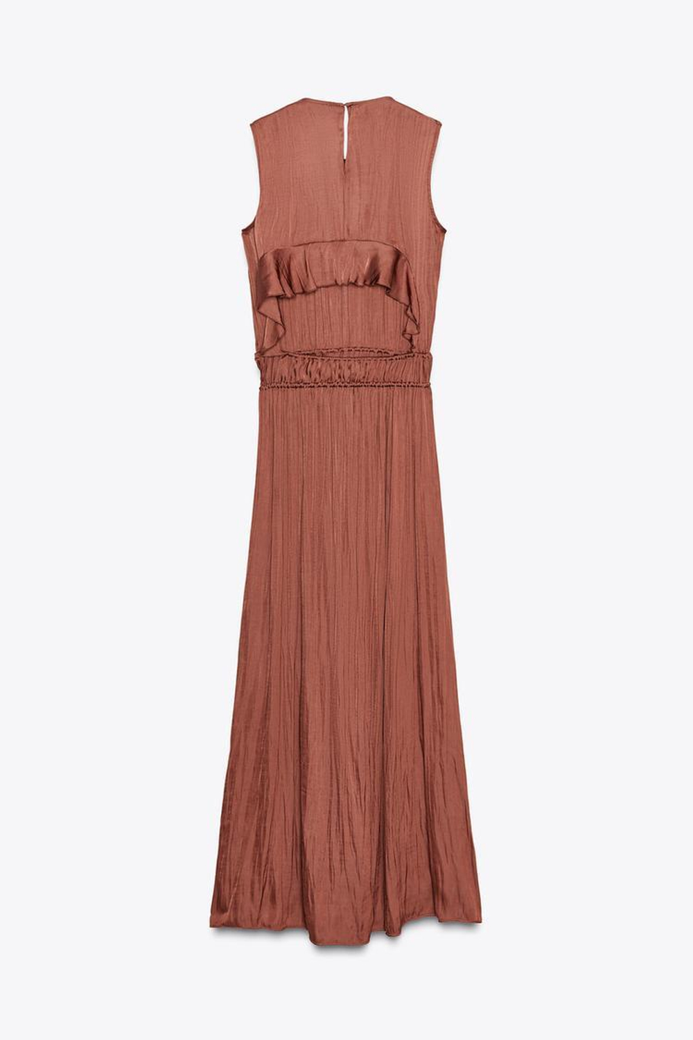 ZARA АТЛАСНОЕ ПЛАТЬЕ МИДИ С ОБОРКОЙ НА СПИНЕ, МАРСАЛА
