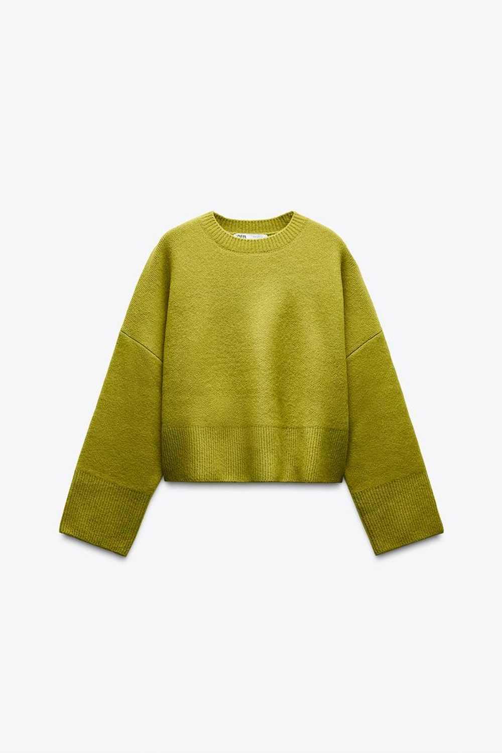 ZARA БАЗОВЫЙ ОДНОТОННЫЙ ДЖЕМПЕР, СВЕТЛО-ЗЕЛЕНЫЙ