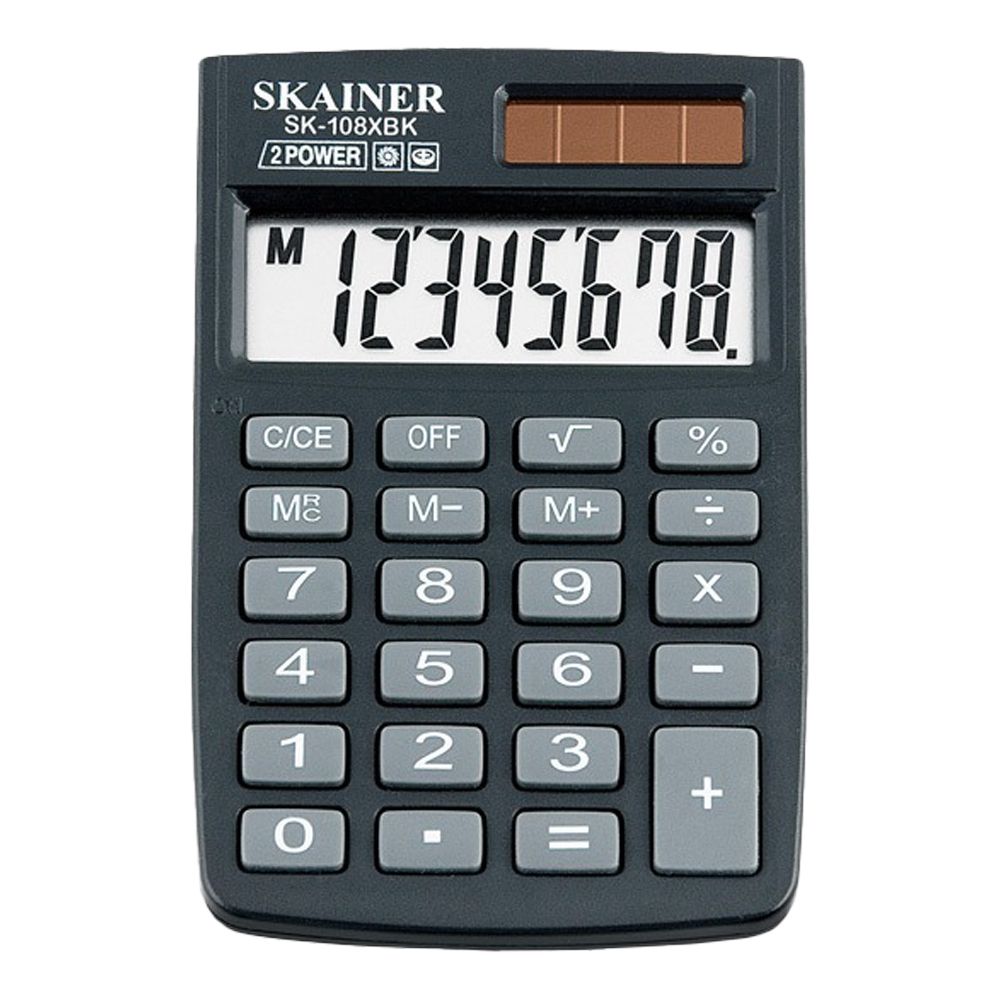 Калькулятор карманный SKAINER 8 Bit, LCD, солн. батарея, 8.8*5.8*1 см, чёрный