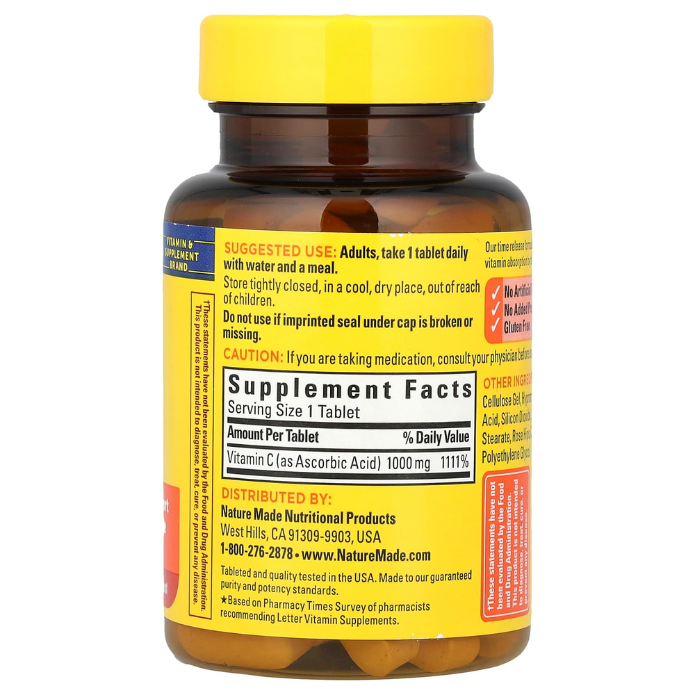 Nature Made, витамин C с шиповником, медленное высвобождение, 1000 мг, 60 таблеток
