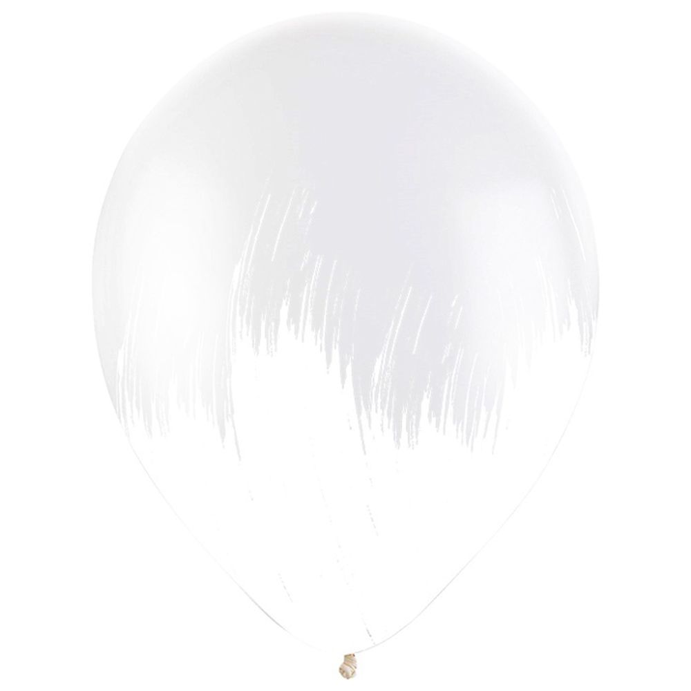 Воздушные шары Веселуха Кристалл прозрачный с рисунком Браш белый, 10 шт. размер 12&quot; #8122149