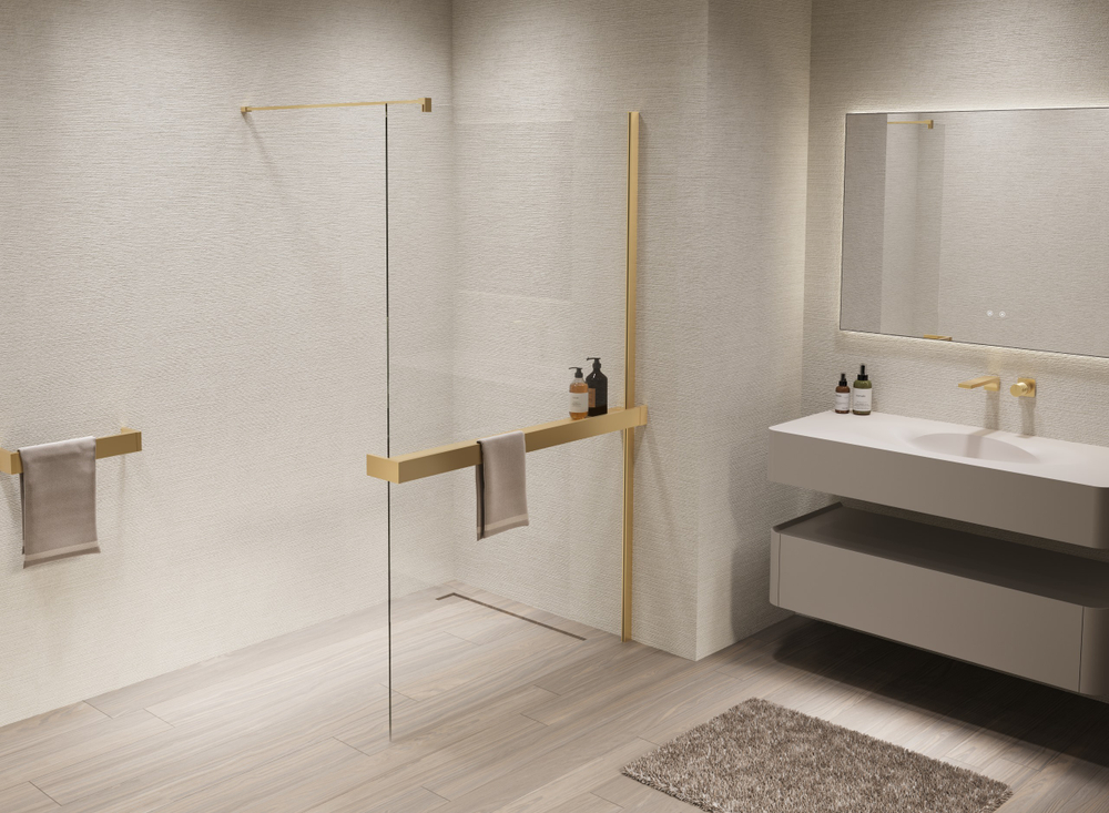 Душевая перегородка Walk-In VSW-1HR900CLG, 900*2000, матовый золотой, стекло прозрачное