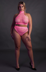 Эффектный розовый комплект Turtle Neck and High Waist Slip (Размер: XL-4XL) (Цвет: розовый)