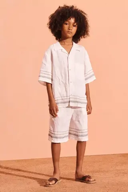 ZARA РУБАШКА ИЗ 100% ЛЬНА, ЭКРЮ/ЗЕЛЕНЫЙ