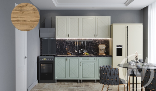 Кухня Вильма 1.8м (корпус белый/айвори; васаби) 26мм дуб вотан