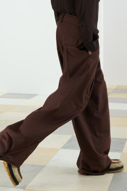 ZARA ШИРОКИЕ БРЮКИ ИЗ СТРУЯЩЕЙСЯ ТКАНИ ИЗ ШЕРСТИ И ВИСКОЗЫ, КОРИЧНЕВЫЙ