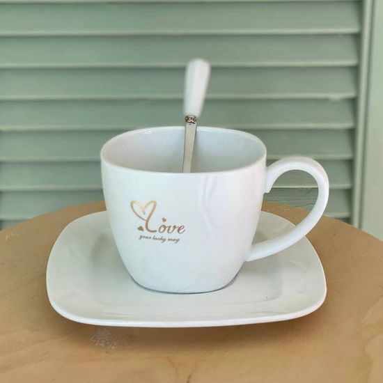 Чайная пара Love: чашка 380 мл, блюдце 16 см, ложка