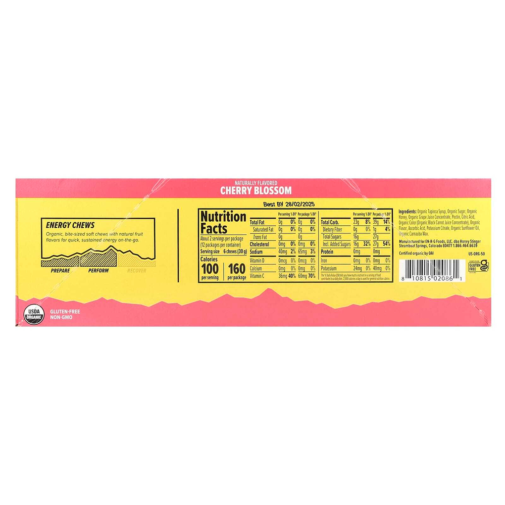 Honey Stinger, Energy Chews, вишневый цвет, 12 пакетиков по 50 г (1,8 унции)